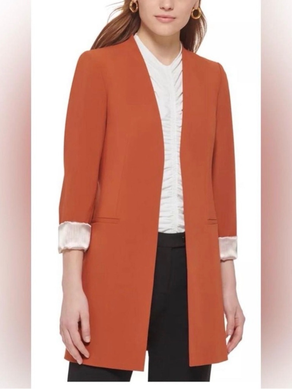 Calvin Klein Longline Orange Open Front Blazer size 12